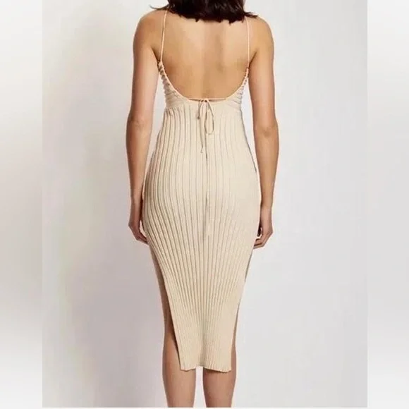 NWT Meshki Lori Halter Strap Ruched Front Ribbed Knit Midi Dress | S - Picture 2 of 6
